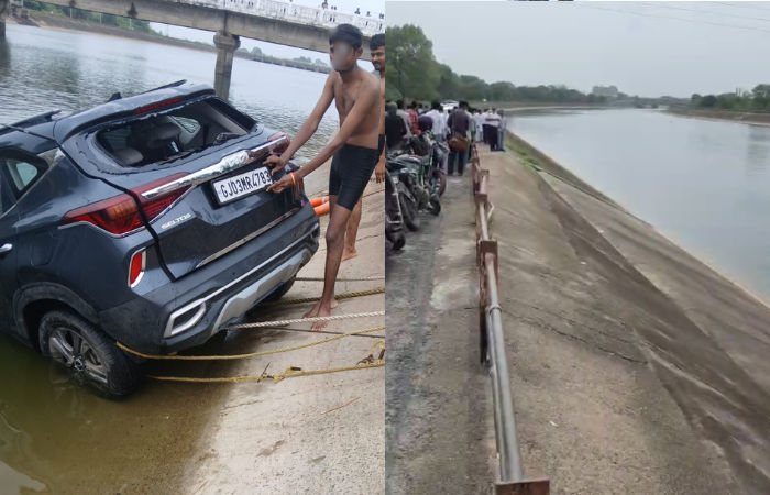 Four feared drowned as car plunges into Narmada canal in Nabhoi, three bodies recovered