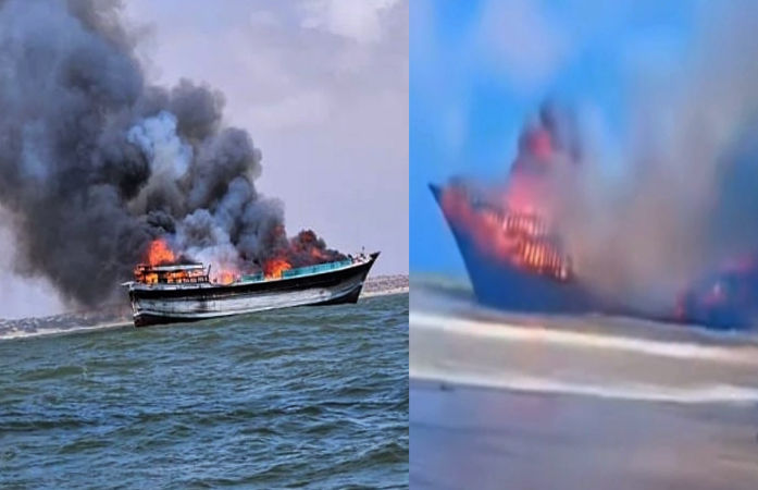 VIDEO: કચ્છના માંડવી બંદરનું વહાણ મધદરિયે આગમાં બળીને ખાખ, 16 ખલાસીને બચાવાયા