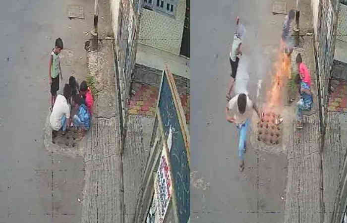 વાલીઓ માટે લાલ બત્તી સમાન કિસ્સો : બાળકોએ ગટરમાં ફટાકડા ફોડતા આગની જ્વાળા ભભૂકી