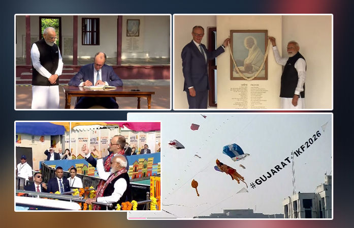 PM Modi and German Chancellor Merz in Ahmedabad: Visits Gandhi Ashram, fly kites at Sabarmati Riverfront