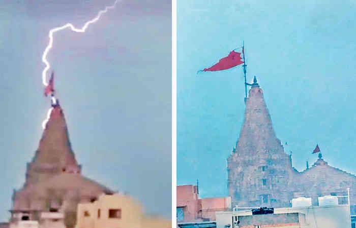 દ્વારકાધીશ મંદિરના શિખર પર વીજળી પડી, ધજા ખંડિત
