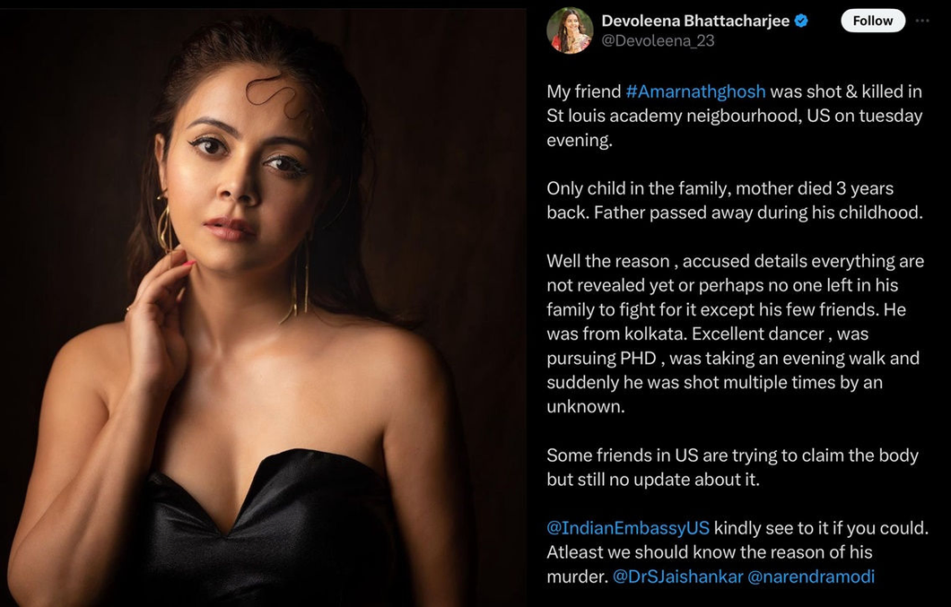 Actor Devoleena writes to PM Modi after her friend gets shot dead in US