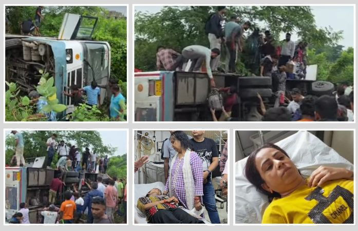 અસલામત સવારી: બારડોલીમાં એસટી બસ પલટી, બારીના કાચ તોડી મુસાફરો બહાર નીકળ્યા, ડ્રાઈવર ફરાર