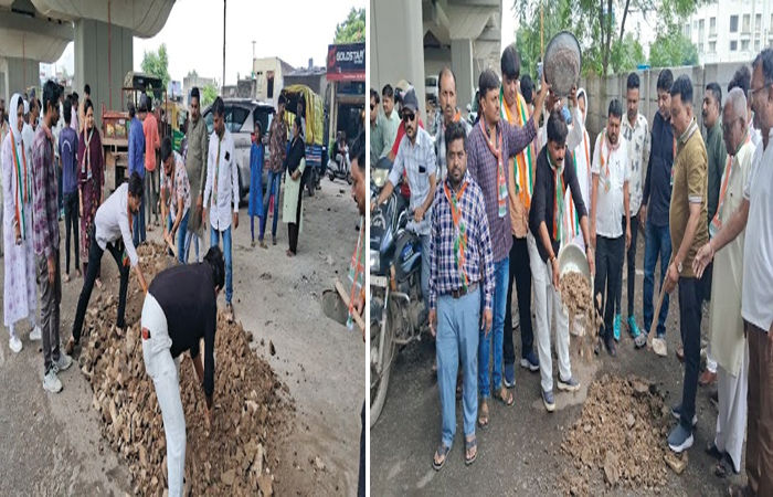 જામનગર શહેર કોંગ્રેસ પ્રમુખે પોતાનો જન્મદિવસ માર્ગ પર પડેલા ખાડાઓ સ્વખર્ચે બુરીને અનોખી રીતે ઉજવ્યો