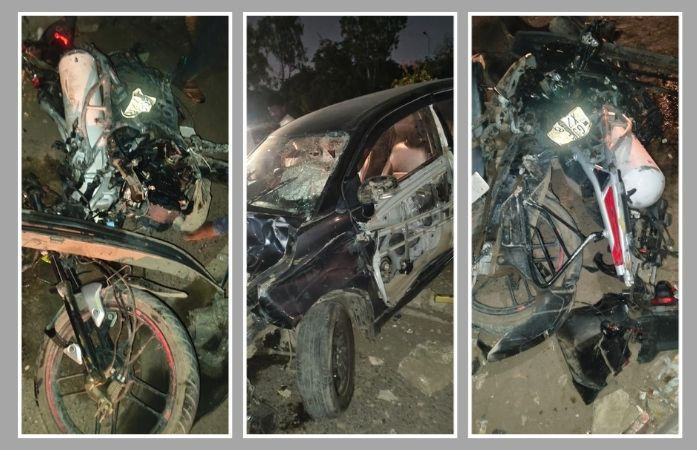 અમદાવાદ: અસલાલી બ્રિજ નજીક કાર અને બાઇક વચ્ચે અકસ્માત, બાઇકના  કુરચા ઉડી ગયા, 3 ઇજાગ્રસ્ત
