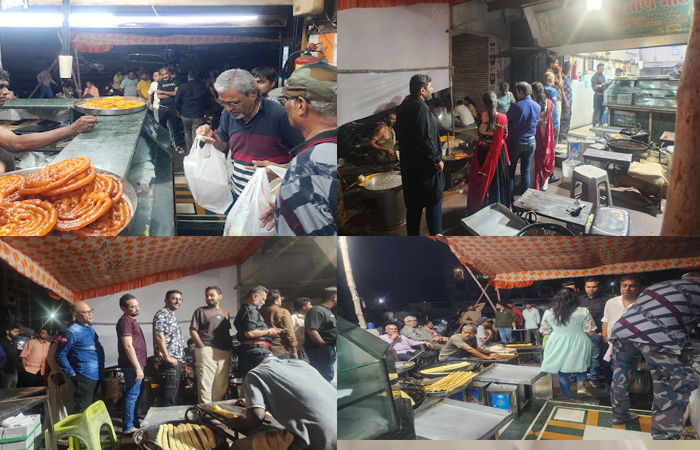 સુરતીઓએ ફાફડા ખરીદવા માટે રાત્રીના બે વાગ્યાથી જ લાઈન લગાવી દીધી, અનેક દુકાનોમાં ગ્રાહકોની ભારે ભીડ
