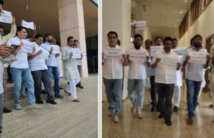 Congress leaders protest in Gujarat Vidhan Sabha on first day of monsoon session