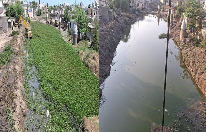 જામનગરમાં ચોમાસા પૂર્વે જામનગર મહાનગરપાલિકાનું તંત્ર સક્રિય : દરેડથી લાખોટા તળાવ તરફ આવતી ફીડિંગ કેનાલનું સફાઈ કાર્ય હાથ ધરાયું