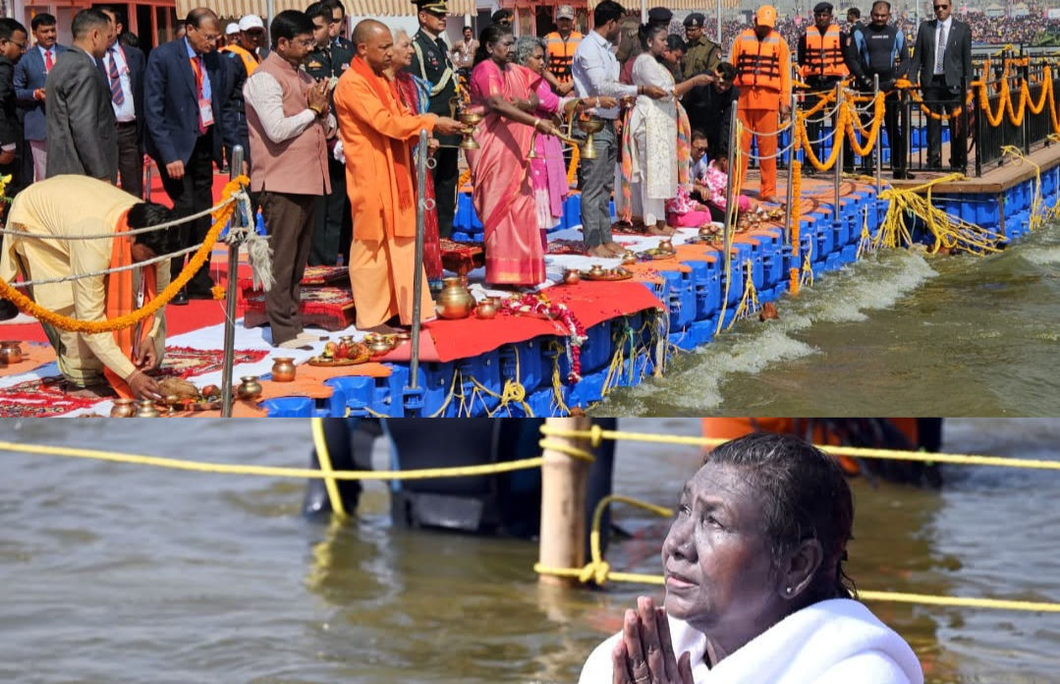 President Murmu takes holy dip at Triveni Sangam during Mahakumbh visit