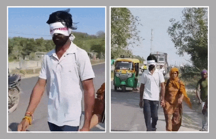 'લાલા'ના દર્શનની લગન: બોટાદનો 'સંજય' આંખે પાટા બાંધી દ્વારકાની 360 કિ.મી. લાંબી પદયાત્રાએ, પત્ની બની 'શ્રવણ'