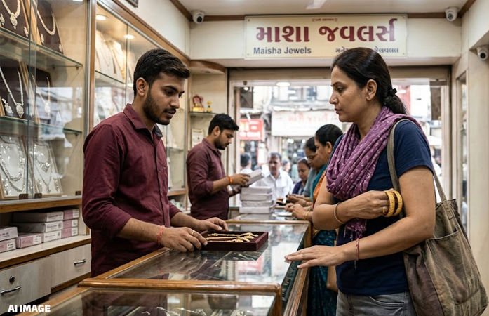 અમદાવાદના માણેકચોકમાં ગ્રાહક બનીને મહિલાએ કરી લાખોની ચોરી, સોનાની 4 બંગડીઓ બગલમાં સંતાડીને ફરાર