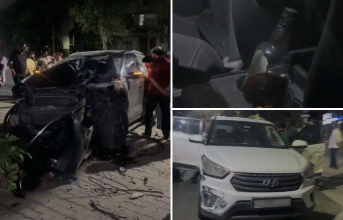 Speeding SUV crashes into tree on Ashram Road in Ahmedabad, 3 injured, liquor bottle found in car