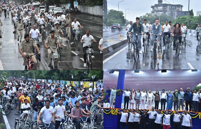 સુરતમાં વરસાદી માહોલમાં સાયક્લોથોનનું આયોજન: મોટી સંખ્યામાં સાયકલિસ્ટ જોડાયા