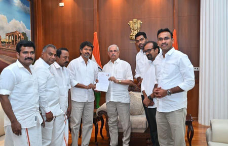 TVK leader Vijay meets Governor, stakes claim to form government in TN