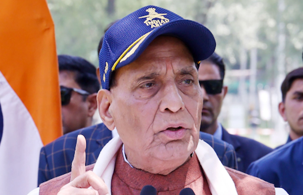 Defence Minister Rajnath Singh reaches IAF station in Bhuj, Air Force chief accompanies him