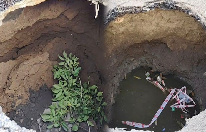 વડોદરા ભુવા નગરી બની: અકોટાથી મુંજમહુડાના મુખ્ય રસ્તા પર વધુ બે ભૂવા પડ્યા
