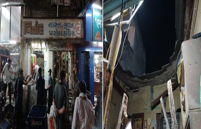 જામનગરમાં નાગનાથ ગેઇટ સર્કલ વિસ્તારમાં જર્જરિત દુકાનનો છતનો હિસ્સો એકાએક ધરાશાઇ થઈ જતાં દોડધામ : સદભાગ્યે જાનહાની ટળી