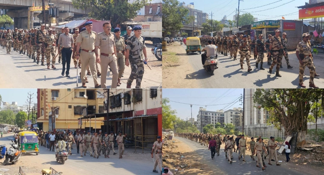 વડોદરામાં મતદાન પૂર્વે પોલીસ અને અર્ધ લશ્કરી દળોની ફૂટમાર્ચઃફાયરબ્રિગેડે તમામ બૂથનું ચેકિંગ કર્યું
