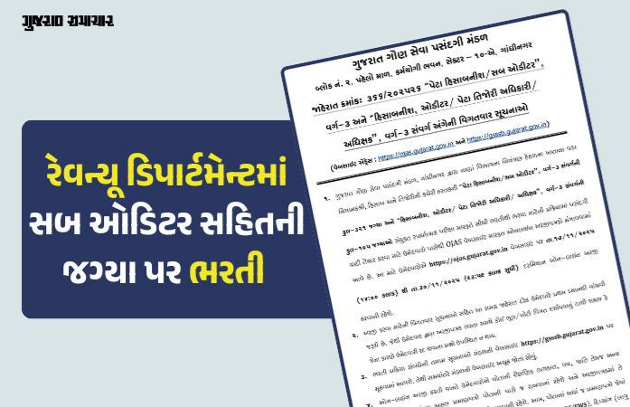 રેવન્યૂ ડિપાર્ટમેન્ટમાં 400થી વધુ જગ્યાઓ પર ભરતી, કાલથી ફોર્મ ભરાશે, GSSSBએ કરી જાહેરાત