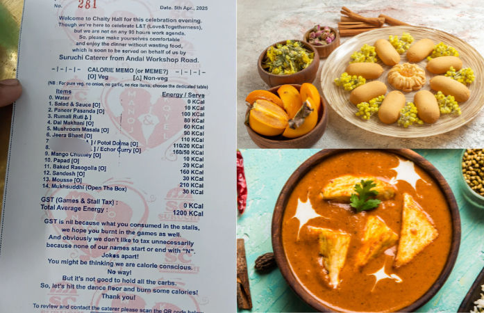 Wedding menu from West Bengal lists calories with dishes
