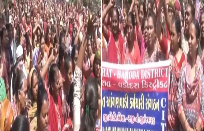 વડોદરા કલેકટર કચેરીએ આંગણવાડીની બહેનોનો મોરચો : તંત્ર વિરુદ્ધ સૂત્રોચ્ચાર