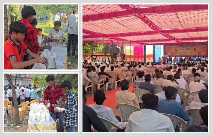 બરોડા ડેરીના કાર્યક્રમમાં વિવાદ: નેતાઓના સ્ટેજ સામે જ નાના બાળકો પાસે છાશનું વિતરણ કરાવાયું
