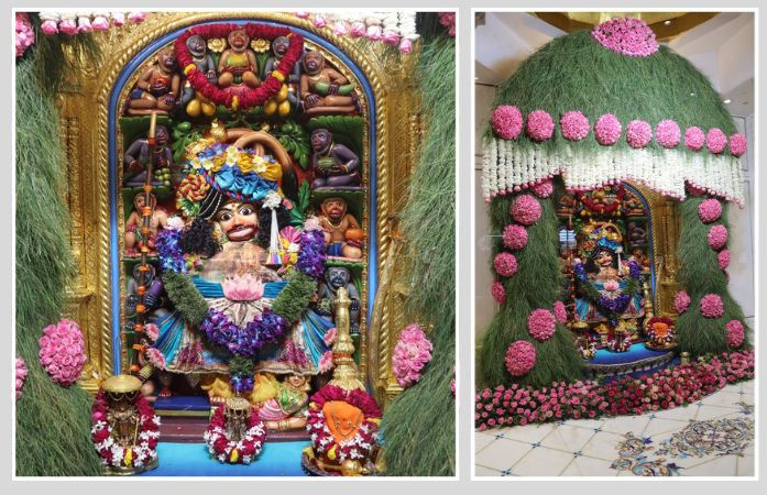 સાળંગપુરમાં શ્રી કષ્ટભંજન દેવ હનુમાનજીના સિંહાસને ધરો અને ગુલાબના ફુલનો શણગાર કરાયો