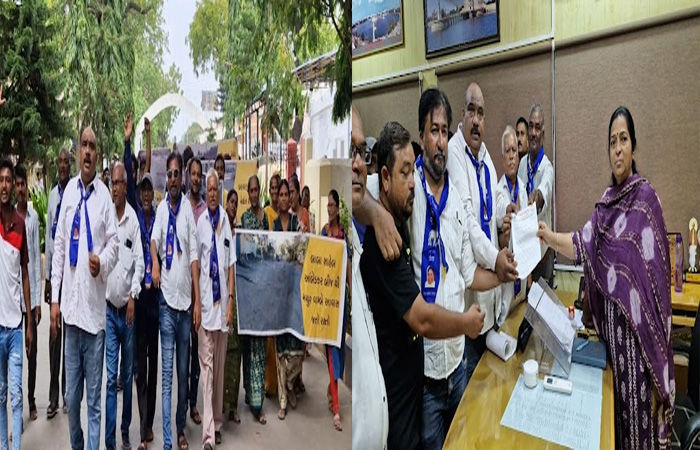 જામનગરના રસ્તાના પ્રશ્નો અંગે સ્થાનિક વિપક્ષી કોર્પોરેટર દ્વારા કાર્યકરોને સાથે રાખીને આવેદનપત્ર પાઠવાયું