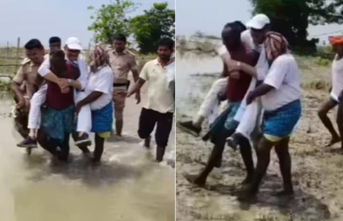 VIDEO : કાદવ જોઈ યુવકના ખભા પર સવાર થયા સાંસદ, પૂરનું નિરીક્ષણ કરવા પહોંચ્યા હતા
