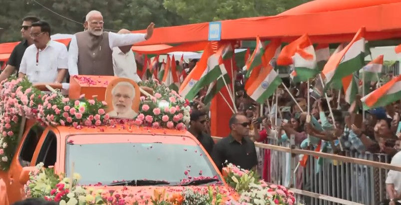 PM Modi holds roadshow in Gandhinagar, to launch ₹5,536 crore development projects