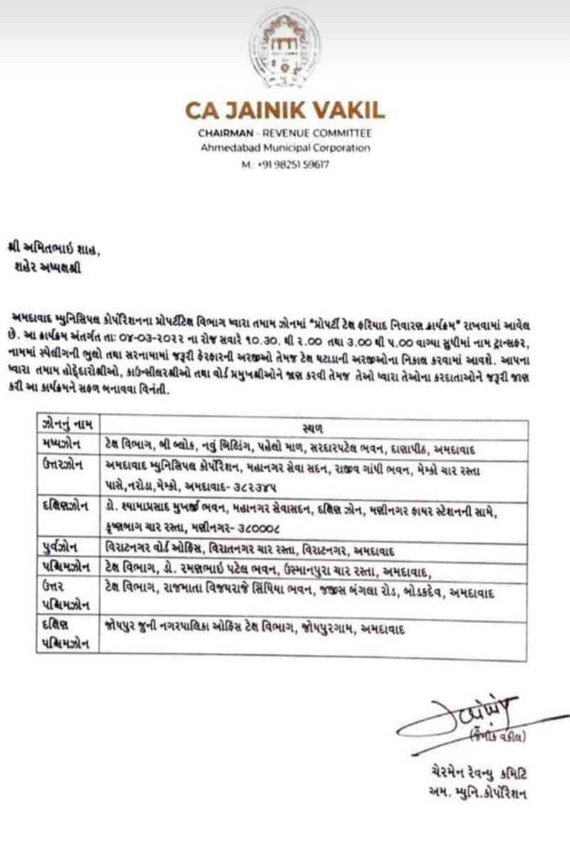 ફરિયાદ નિવારણ કાર્યક્રમ મ્યુનિ.નો છતાં શહેર ભાજપ પ્રમુખને પત્ર લખાતા વિવાદ