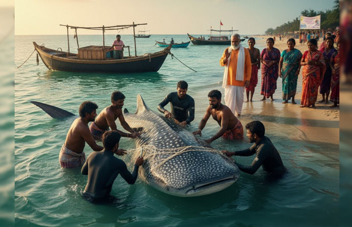 પ્રસવ માટે ગુજરાતનાં દરિયામાં આવેલી 1000 વહેલ શાર્ક માછલીઓને જાળમાંથી મુક્ત કરી માછીમારોએ આપ્યું 'અભયદાન'