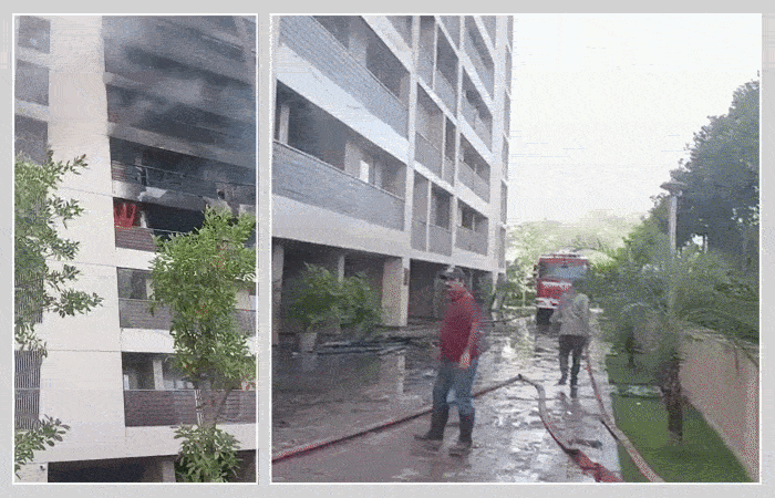 અમદાવાદ: શેલાની હાઈરાઈઝ બિલ્ડિંગમાં વહેલી સવારે ભીષણ આગ, ફાયર વિભાગની ગાડીઓ ઘટનાસ્થળે