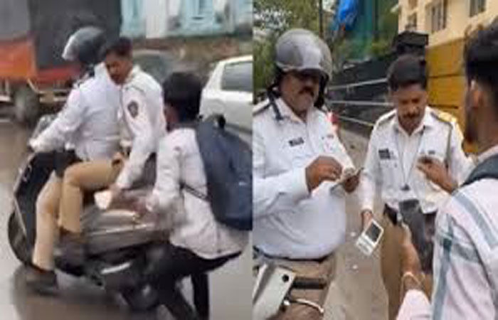 હેલ્મેટ નહિ હોવાનો દંડ કરનારો જવાન પોતે નંબર પ્લેટ નહિ હોવા માટે દંડાયો