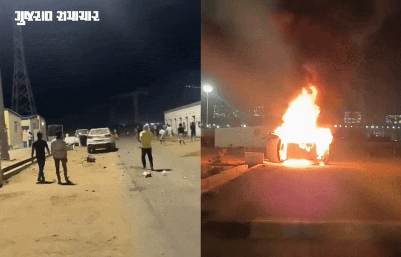 VIDEO | કચ્છ: મુન્દ્રામાં મજૂરોએ પોલીસ પર પથ્થરમારો કરી વાહન ફૂંકી માર્યું, એક અફવાથી ફેલાયો ઉશ્કેરાટ