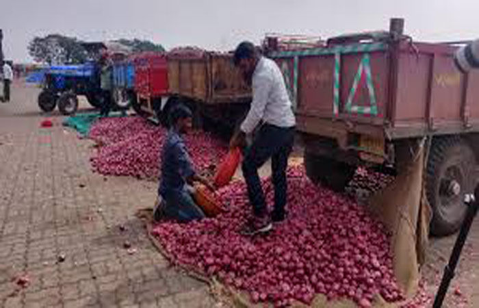 કાંદાના ઝડપથી ગગડતા જતા ભાવઃ ખેડૂતોનું રસ્તા-રોકો આંદોલન