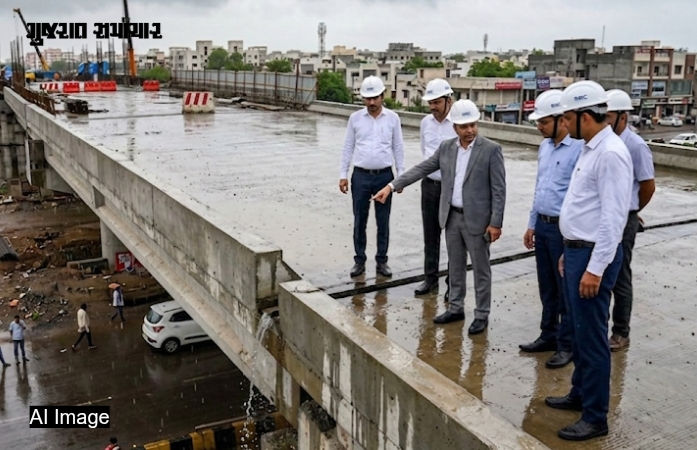 રાજકોટમાં નવા બનેલા સાંઢિયા બ્રિજમાં મોટી ખામી, વરસાદી પાણીના નિકાલની સિસ્ટમ જ ન નાખી, લોકાર્પણ અટવાયું