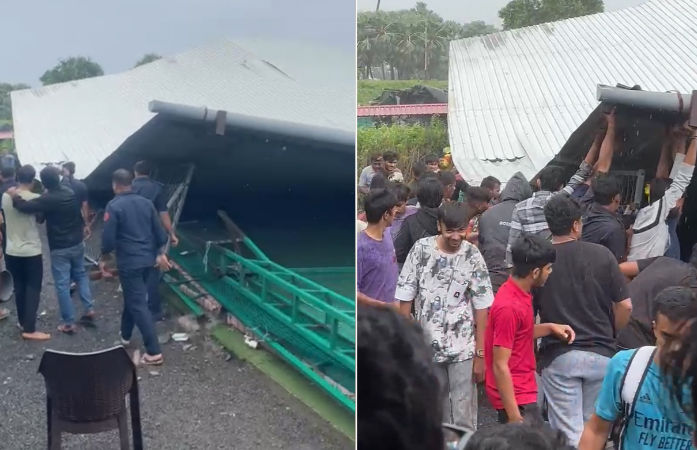 VIDEO: સુરતના કતારગામમાં ક્રિકેટ બોક્સનો શેડ તૂટી પડ્યો, માંડ માંડ બચ્યા યુવાનો