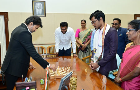 TN CM Vijay plays chess with Praggnanandhaa, awards ₹50 lakh for Norway Chess triumph