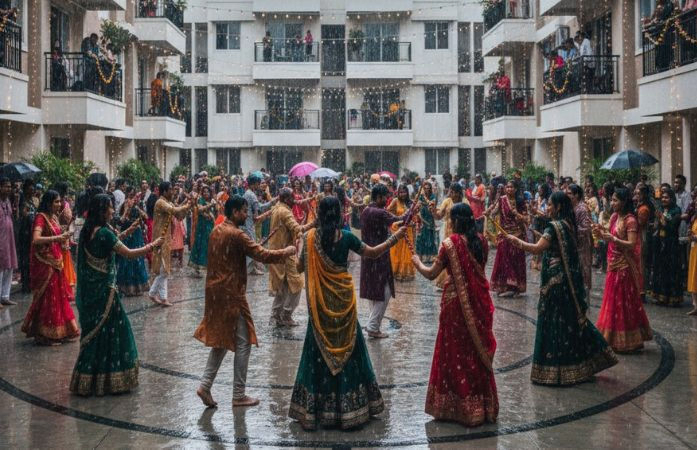 Red alert in nine districts, heavy rain forecast threatens  garba revellers’ enthusiasm