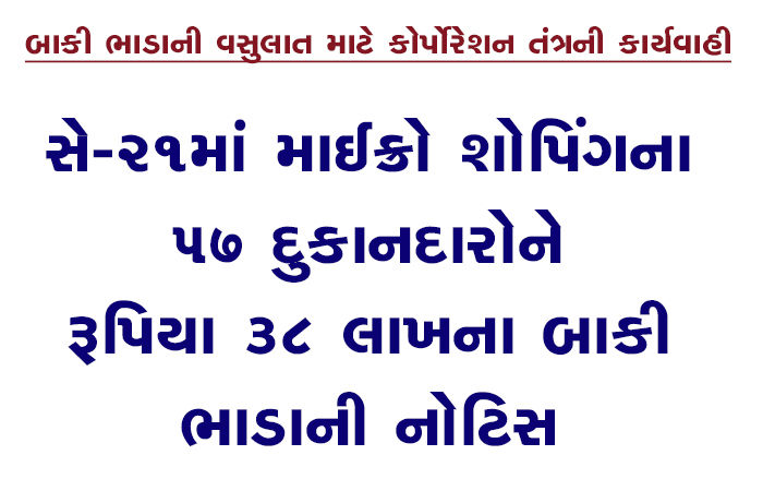 સે-21માં માઈક્રો શોપિંગના 57 દુકાનદારોને રૂપિયા 38 લાખના બાકી ભાડાની નોટિસ