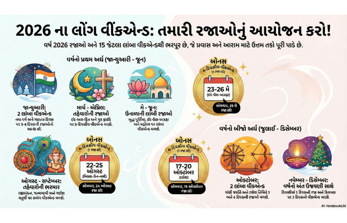 2026માં રજાઓની ભરમાર! 12 મહિનામાં 15 લાંબા વીકેન્ડ, જુઓ આખું લિસ્ટ