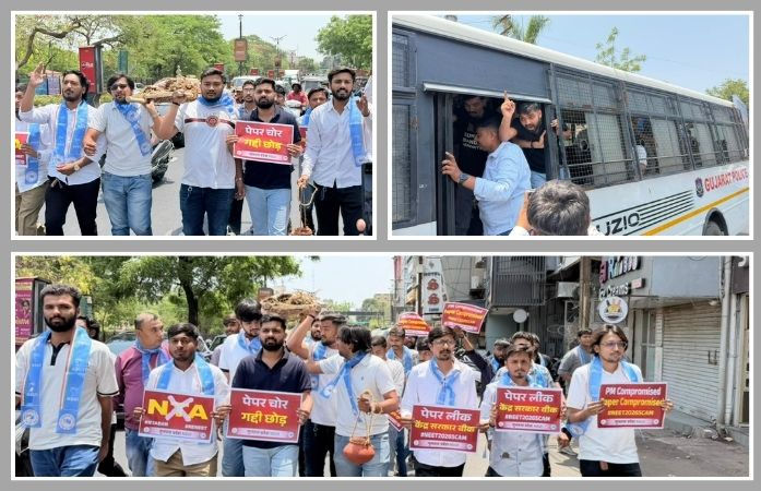 અમદાવાદ: NEET પેપર લીક મુદ્દે NSUIના ઉગ્ર દેખાવો, ગુજરાત યુનિવર્સિટી નજીક કાર્યકરોની અટકાયત
