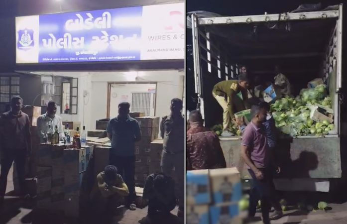 શાકભાજી નીચે સંતાડ્યો હતો દારૂ! બોડેલી પાસે મધ્ય પ્રદેશથી વડોદરા લઈ જવાતો વિદેશી દારૂનો જથ્થો ઝડપાયો