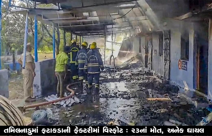 તમિલનાડુમાં ફટાકડાની ફેક્ટરીમાં વિસ્ફોટ : 23નાં મોત, અનેક ઘાયલ