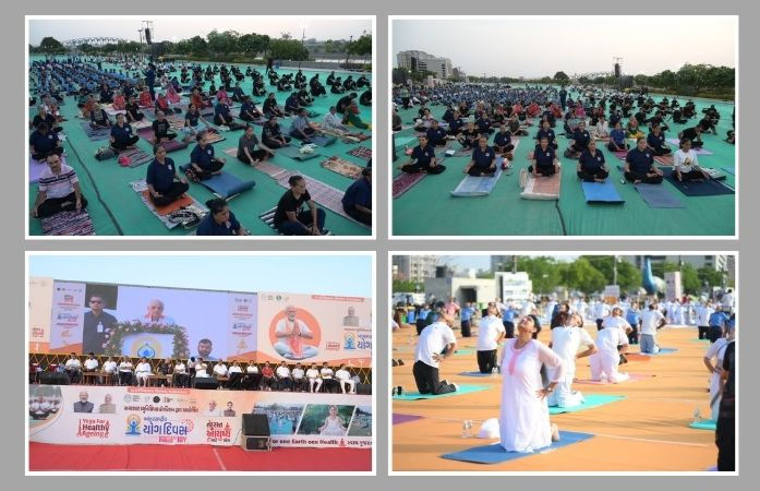 અમદાવાદમાં 12મા આંતરરાષ્ટ્રીય યોગ દિવસની ઉજવણી, રિવરફ્રન્ટ ખાતે મોટી સંખ્યામાં લોકોએ એક સાથે યોગ કર્યા
