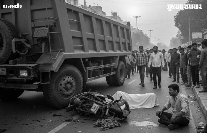 અમદાવાદમાં ડમ્પર બન્યું યમદૂત, મોપેડ સવાર પતિ-પત્નીને ટક્કર મારી, મહિલાનું કમકમાટીભર્યું મોત