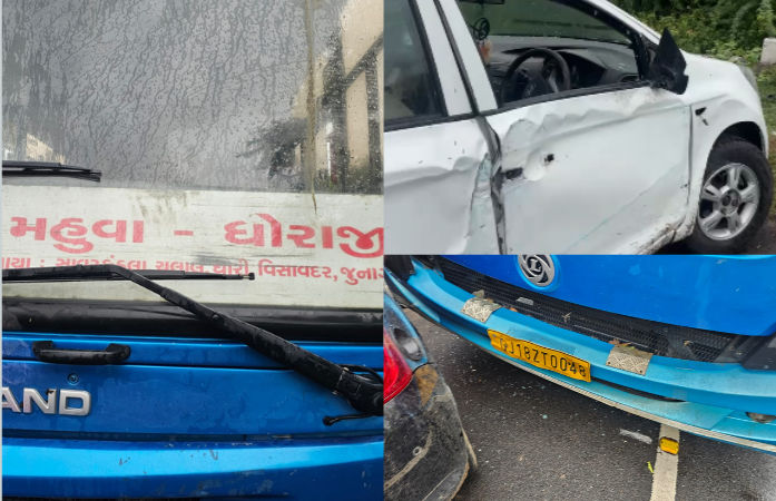 ધારી-અમરેલી રોડ પર અકસ્માતની ઘટના, એસટી બસ ચાલકે ત્રણ કારને અડફેટે લેતાં 4ને ઈજા