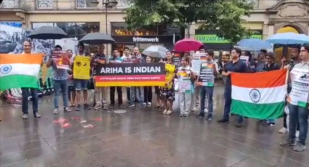 Indians in Germany hold a peaceful protest calling for baby Ariha's repatriation
