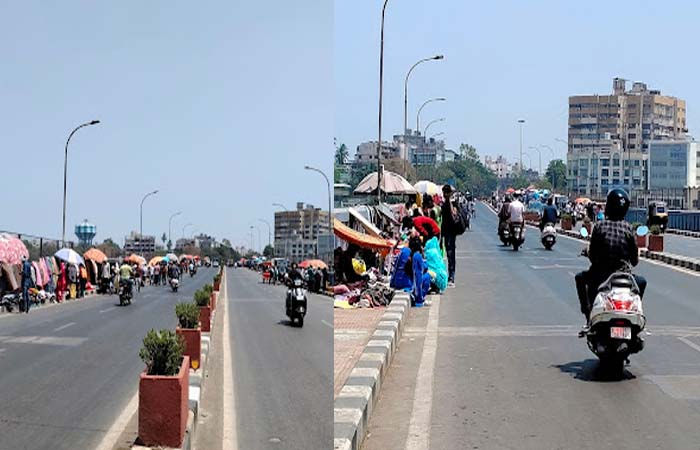 સુરત પાલિકા અને પોલીસને પડકાર: દબાણ કરનારાઓએ તાપી બ્રીજ પર જ રવિવારી બજાર શરુ કરી દીધું